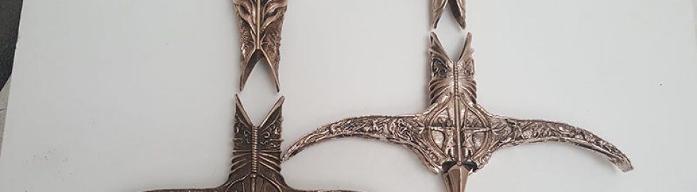 37 Heartsbane 3D printed and Modelled  finished Bronze crossguard and pommel